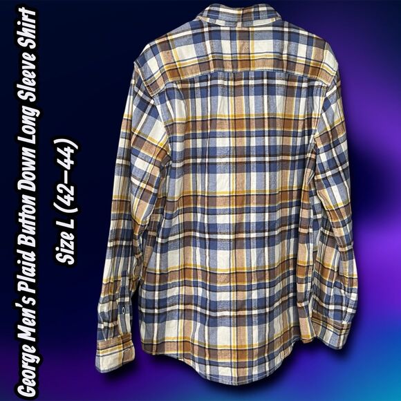 PREOWNED George Men’s Plaid Button Down Long Sleeve Shirt Size L (42–44) - Picture 6 of 9